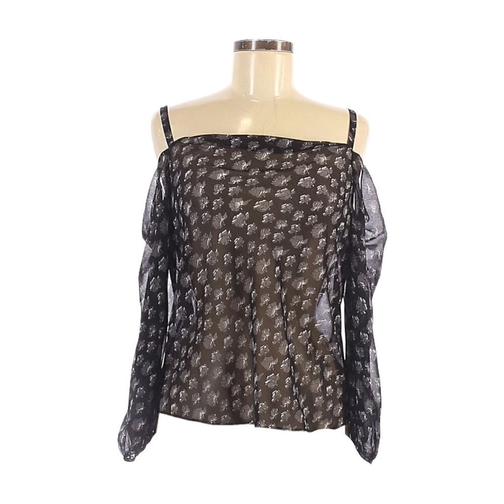 Rebecca Minkoff Sheer Floral Cold-Shoulder Long Sleeve Blouse Size S